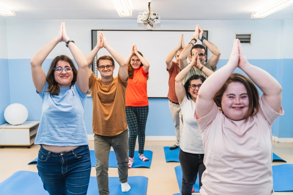 group of friends in a yoga session